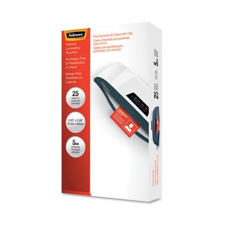 Fellowes Fellowes, LAMINATING POUCHES, 5 MIL, 3.88in X 2.63in, GLOSS CLEAR, 25PK 52033